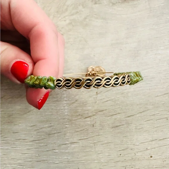 Alex and Ani Green and Gold Tone Beaded Bracelet - Picture 2 of 4